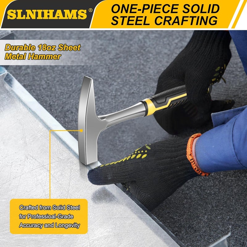 SLNIHAMS Tinner's Hammer, 18oz Sheet Metal Hammer Tools, Hvac Tool Tinners Hammer with Forged Steel Construction and Shock Reduction Grip, Sheet Metal Hammers, Welding and Chipping Hammer - Image 4
